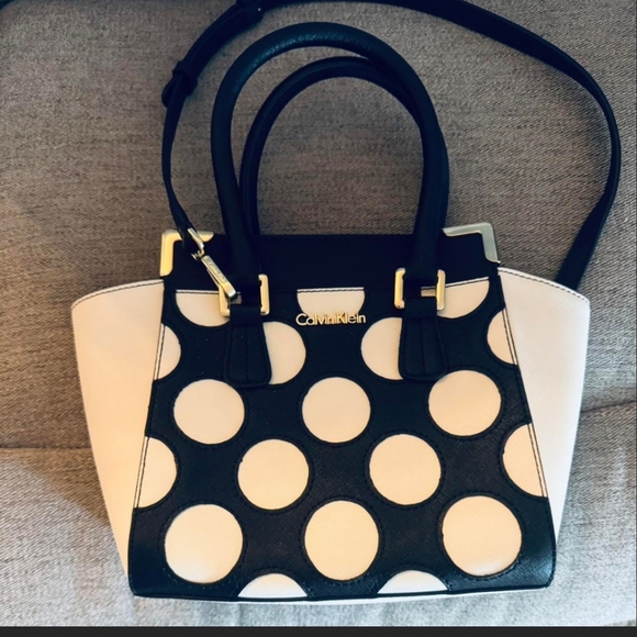 Calvin Klein Black and White Circle Pattern Satchel - Picture 1 of 5